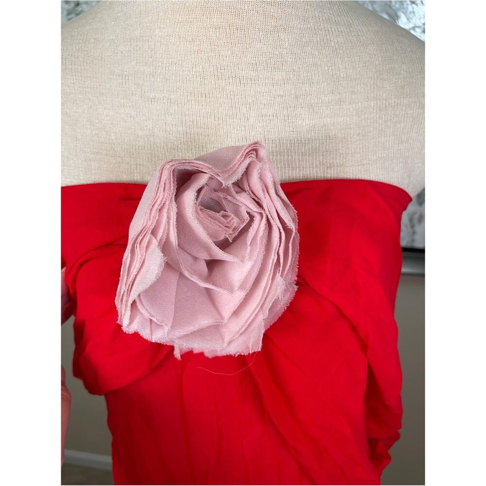 BERNADETTE Daffodil Off the Shoulder Floral Silk Red Maxi Dress Size 12 - Picture 5 of 11